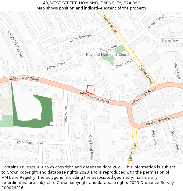 49, WEST STREET, HOYLAND, BARNSLEY, S74 9AG: Location map and indicative extent of plot