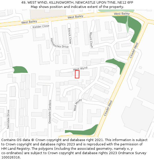 49, WEST WYND, KILLINGWORTH, NEWCASTLE UPON TYNE, NE12 6FP: Location map and indicative extent of plot