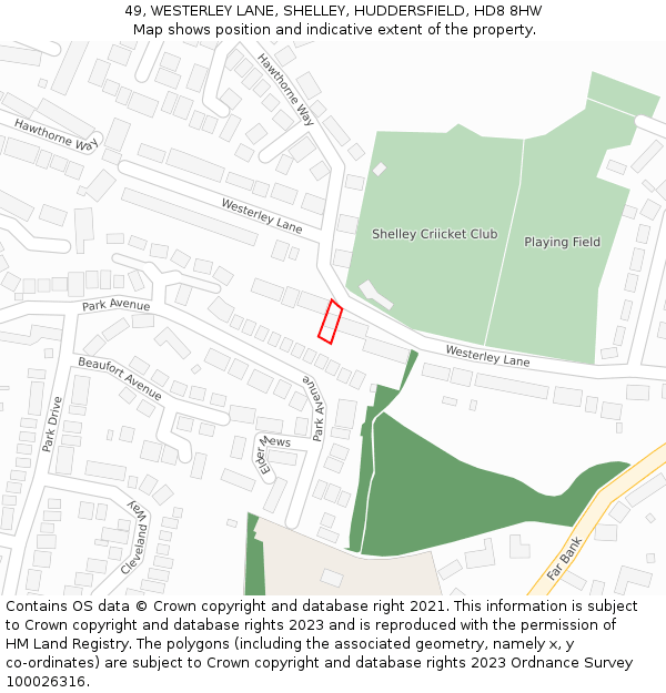 49, WESTERLEY LANE, SHELLEY, HUDDERSFIELD, HD8 8HW: Location map and indicative extent of plot