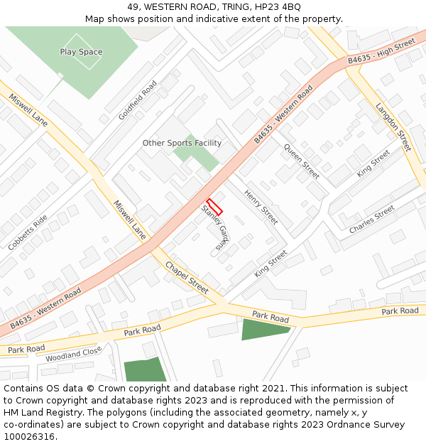 49, WESTERN ROAD, TRING, HP23 4BQ: Location map and indicative extent of plot