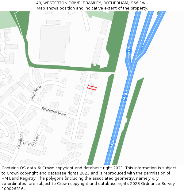 49, WESTERTON DRIVE, BRAMLEY, ROTHERHAM, S66 1WU: Location map and indicative extent of plot