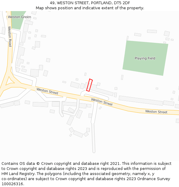 49, WESTON STREET, PORTLAND, DT5 2DF: Location map and indicative extent of plot