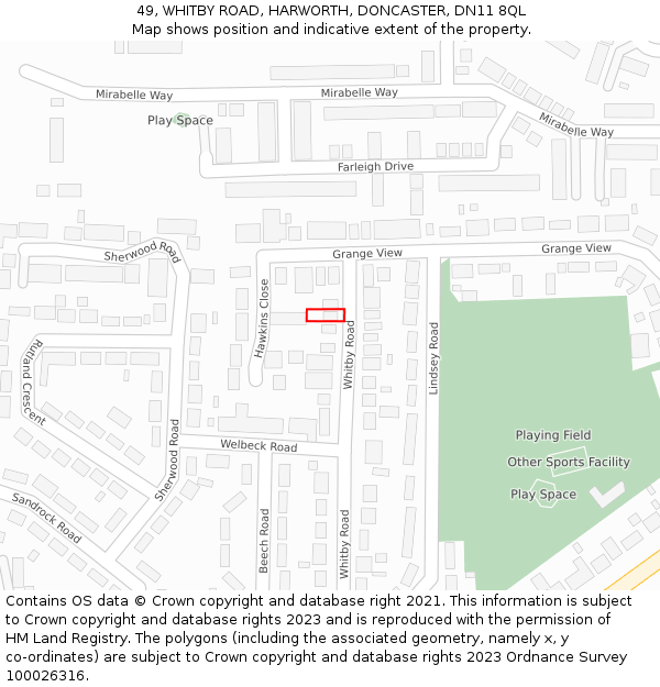 49, WHITBY ROAD, HARWORTH, DONCASTER, DN11 8QL: Location map and indicative extent of plot