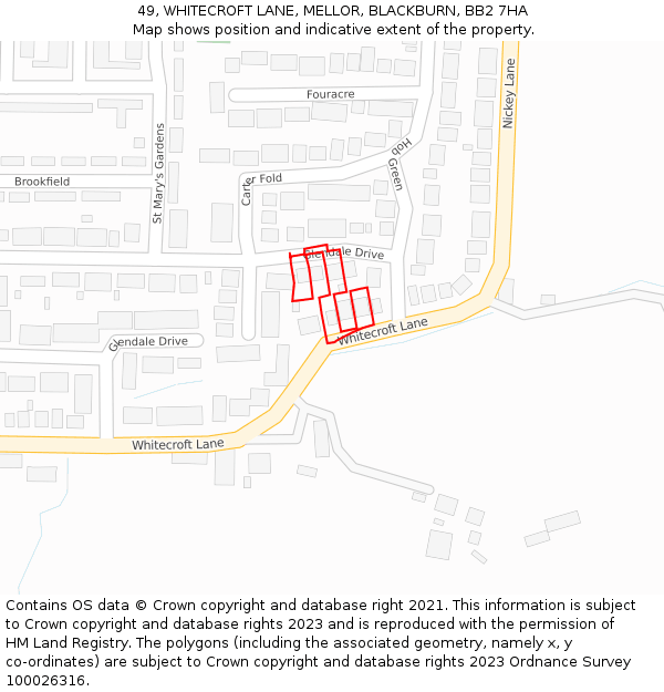 49, WHITECROFT LANE, MELLOR, BLACKBURN, BB2 7HA: Location map and indicative extent of plot