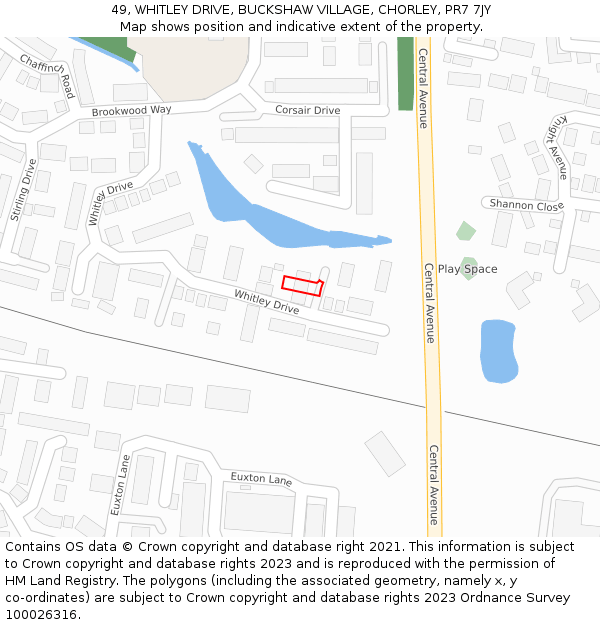 49, WHITLEY DRIVE, BUCKSHAW VILLAGE, CHORLEY, PR7 7JY: Location map and indicative extent of plot