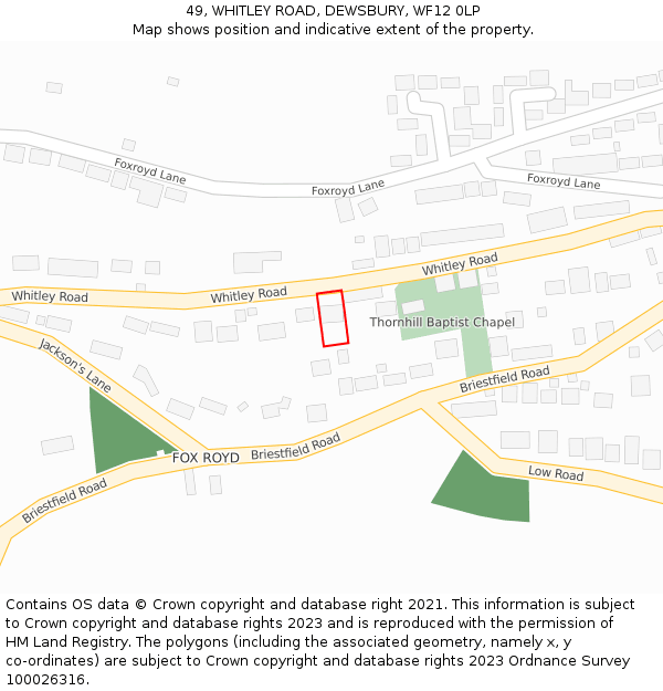 49, WHITLEY ROAD, DEWSBURY, WF12 0LP: Location map and indicative extent of plot
