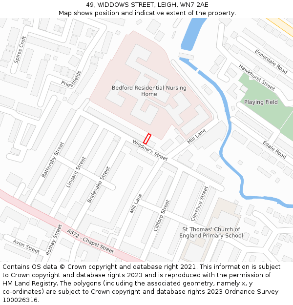 49, WIDDOWS STREET, LEIGH, WN7 2AE: Location map and indicative extent of plot