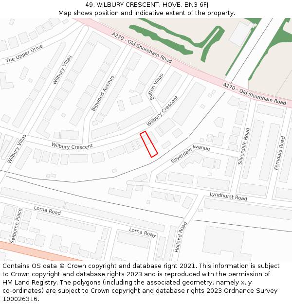 49, WILBURY CRESCENT, HOVE, BN3 6FJ: Location map and indicative extent of plot