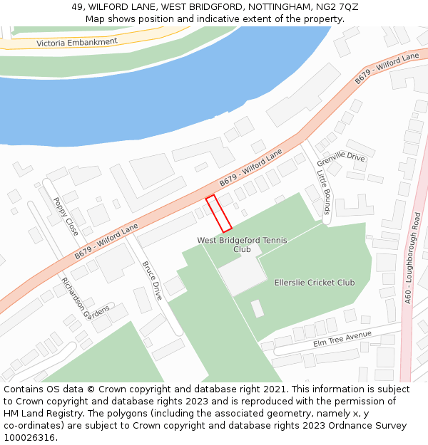 49, WILFORD LANE, WEST BRIDGFORD, NOTTINGHAM, NG2 7QZ: Location map and indicative extent of plot