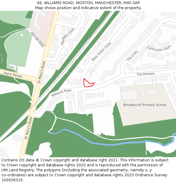 49, WILLIAMS ROAD, MOSTON, MANCHESTER, M40 0AP: Location map and indicative extent of plot