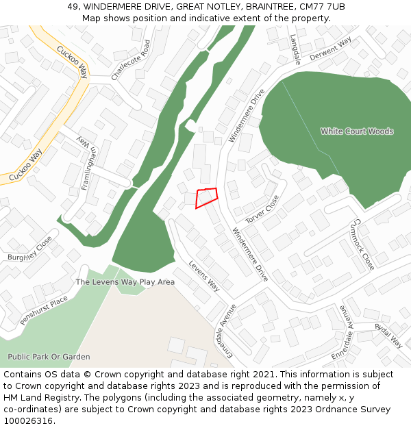 49, WINDERMERE DRIVE, GREAT NOTLEY, BRAINTREE, CM77 7UB: Location map and indicative extent of plot