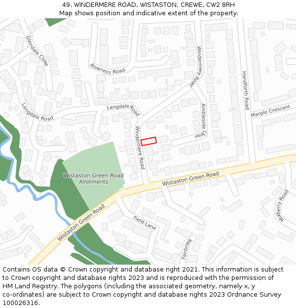 49, WINDERMERE ROAD, WISTASTON, CREWE, CW2 8RH: Location map and indicative extent of plot