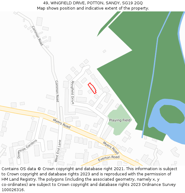 49, WINGFIELD DRIVE, POTTON, SANDY, SG19 2GQ: Location map and indicative extent of plot