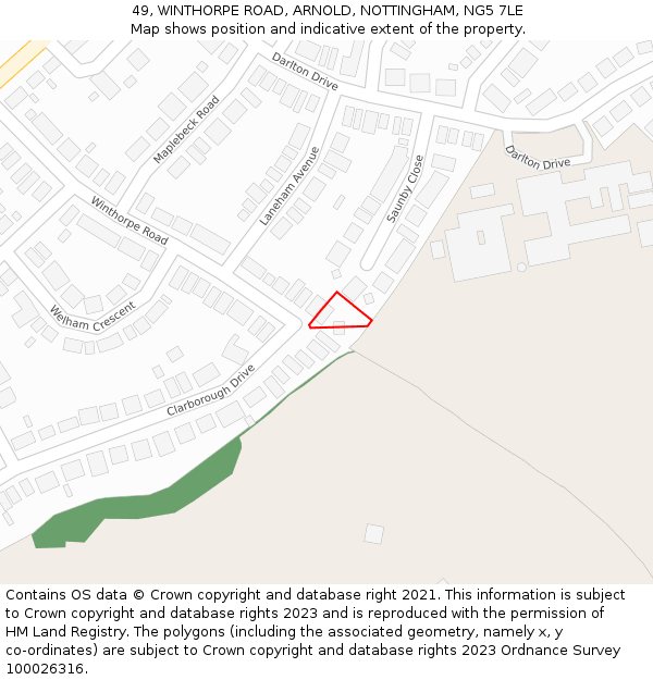 49, WINTHORPE ROAD, ARNOLD, NOTTINGHAM, NG5 7LE: Location map and indicative extent of plot