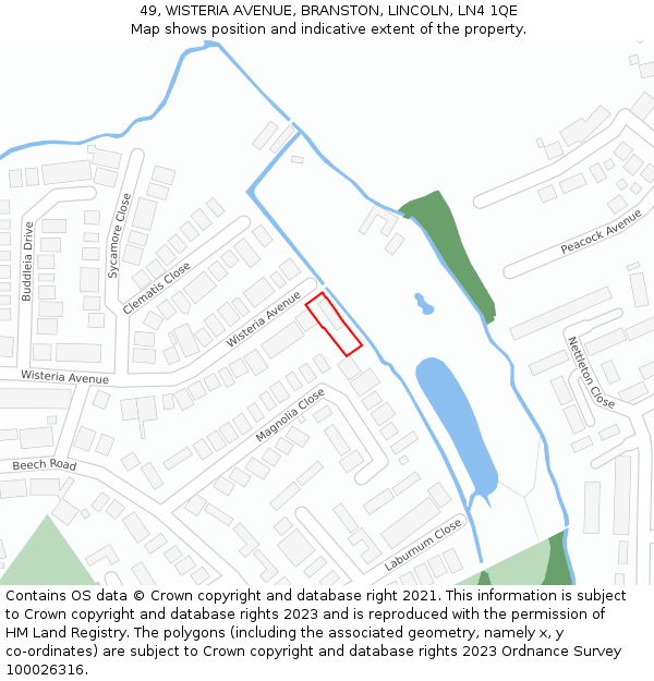 49, WISTERIA AVENUE, BRANSTON, LINCOLN, LN4 1QE: Location map and indicative extent of plot