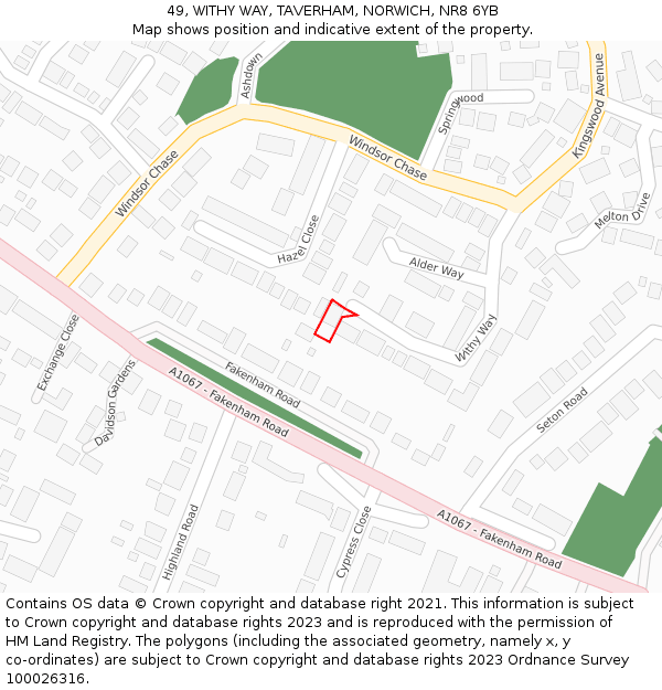 49, WITHY WAY, TAVERHAM, NORWICH, NR8 6YB: Location map and indicative extent of plot