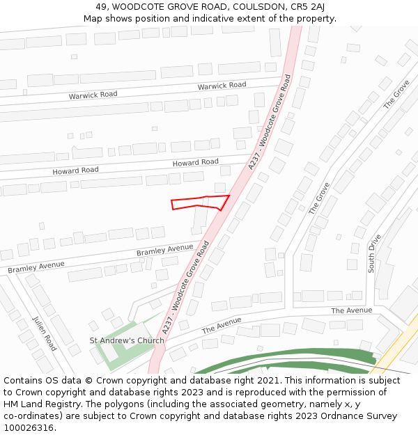 49, WOODCOTE GROVE ROAD, COULSDON, CR5 2AJ: Location map and indicative extent of plot