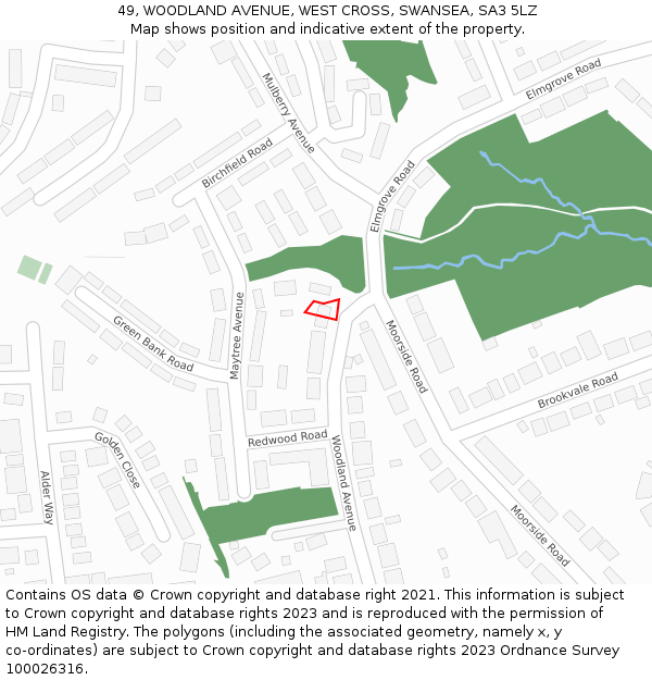 49, WOODLAND AVENUE, WEST CROSS, SWANSEA, SA3 5LZ: Location map and indicative extent of plot