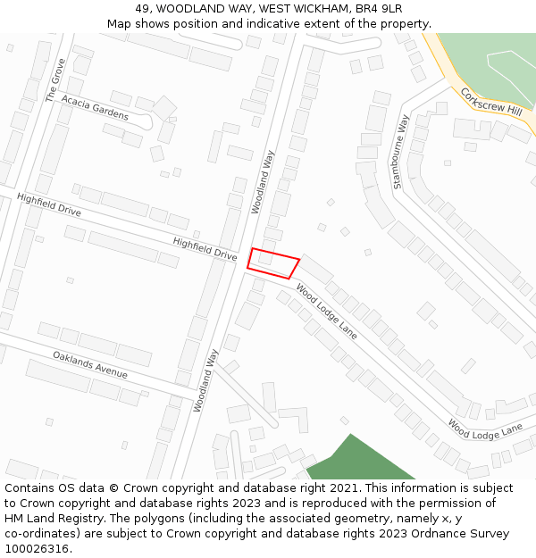 49, WOODLAND WAY, WEST WICKHAM, BR4 9LR: Location map and indicative extent of plot