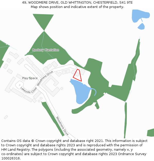 49, WOODMERE DRIVE, OLD WHITTINGTON, CHESTERFIELD, S41 9TE: Location map and indicative extent of plot