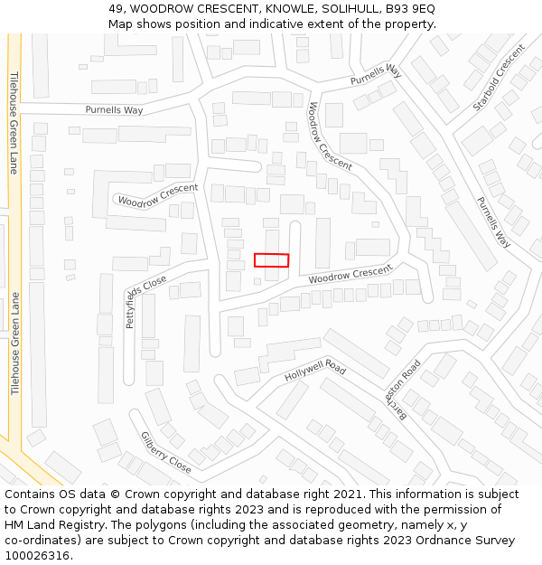 49, WOODROW CRESCENT, KNOWLE, SOLIHULL, B93 9EQ: Location map and indicative extent of plot