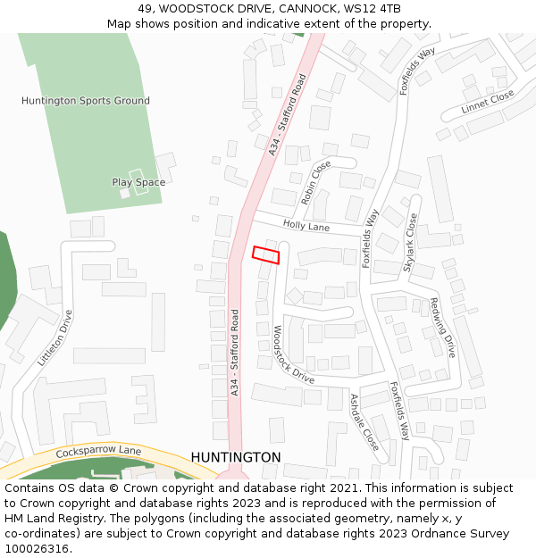 49, WOODSTOCK DRIVE, CANNOCK, WS12 4TB: Location map and indicative extent of plot