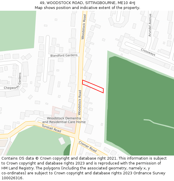 49, WOODSTOCK ROAD, SITTINGBOURNE, ME10 4HJ: Location map and indicative extent of plot