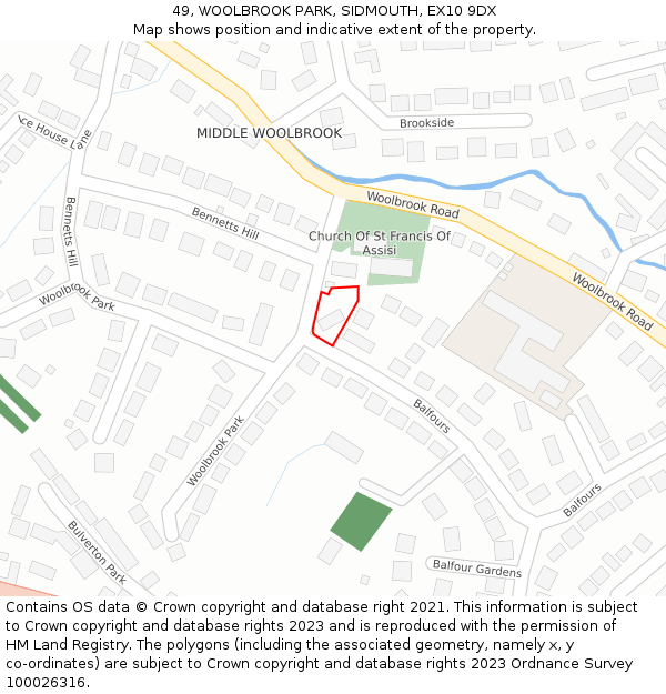 49, WOOLBROOK PARK, SIDMOUTH, EX10 9DX: Location map and indicative extent of plot