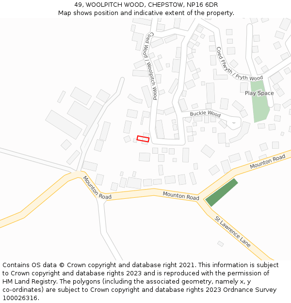49, WOOLPITCH WOOD, CHEPSTOW, NP16 6DR: Location map and indicative extent of plot