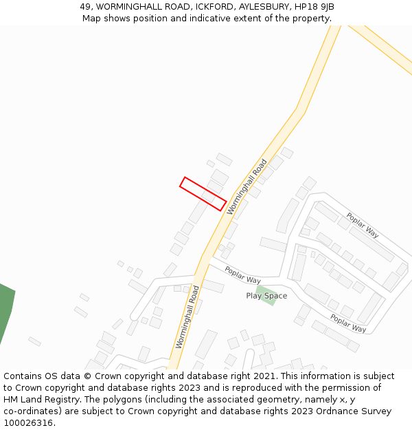 49, WORMINGHALL ROAD, ICKFORD, AYLESBURY, HP18 9JB: Location map and indicative extent of plot