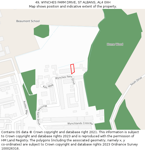 49, WYNCHES FARM DRIVE, ST ALBANS, AL4 0XH: Location map and indicative extent of plot
