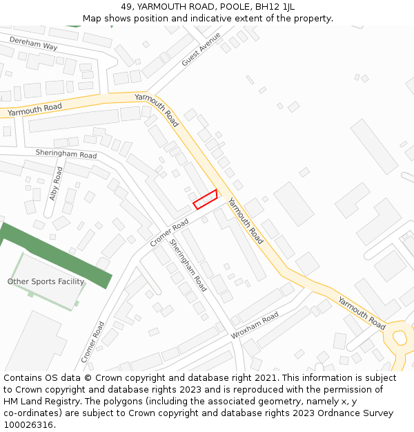 49, YARMOUTH ROAD, POOLE, BH12 1JL: Location map and indicative extent of plot