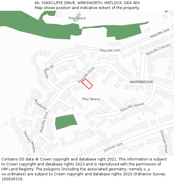 49, YOKECLIFFE DRIVE, WIRKSWORTH, MATLOCK, DE4 4EX: Location map and indicative extent of plot