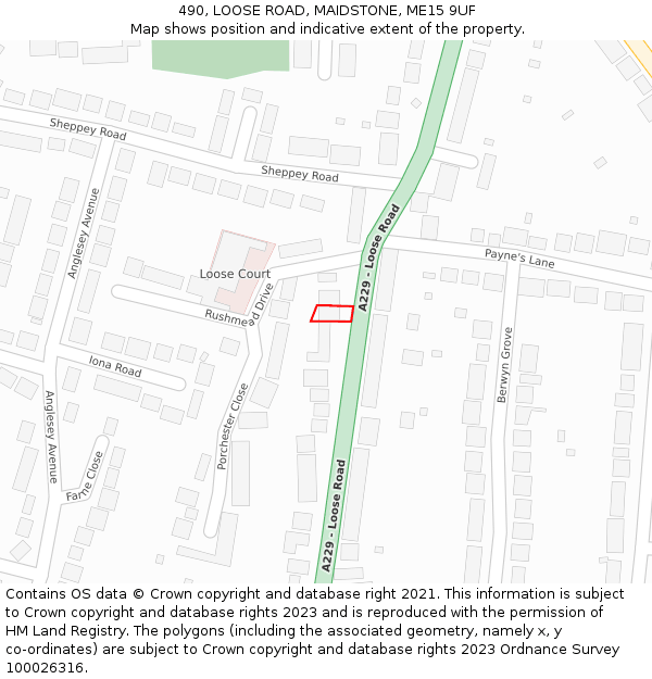 490, LOOSE ROAD, MAIDSTONE, ME15 9UF: Location map and indicative extent of plot