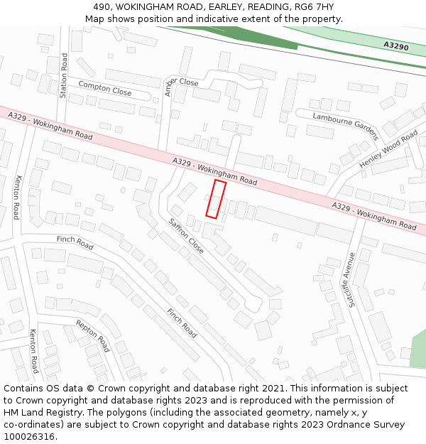 490, WOKINGHAM ROAD, EARLEY, READING, RG6 7HY: Location map and indicative extent of plot