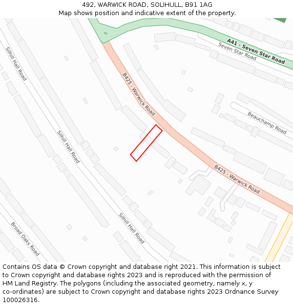 492, WARWICK ROAD, SOLIHULL, B91 1AG: Location map and indicative extent of plot