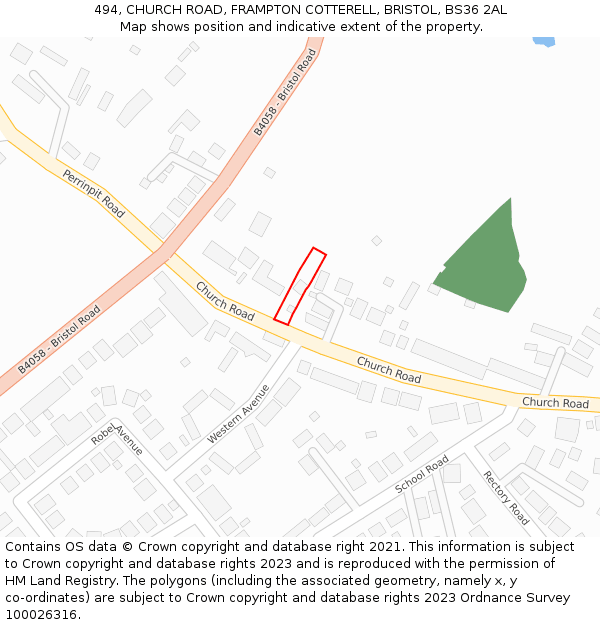 494, CHURCH ROAD, FRAMPTON COTTERELL, BRISTOL, BS36 2AL: Location map and indicative extent of plot