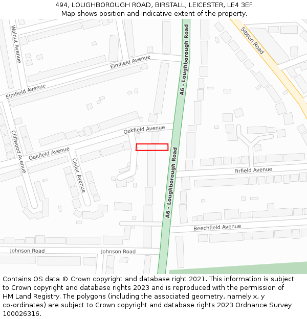 494, LOUGHBOROUGH ROAD, BIRSTALL, LEICESTER, LE4 3EF: Location map and indicative extent of plot