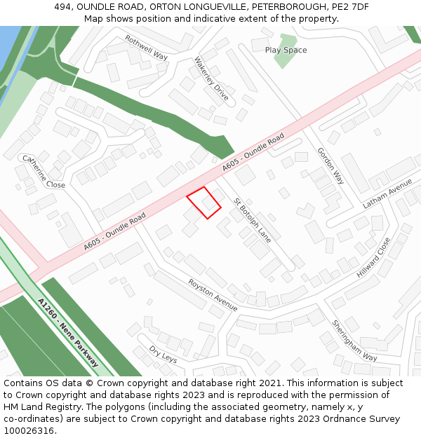 494, OUNDLE ROAD, ORTON LONGUEVILLE, PETERBOROUGH, PE2 7DF: Location map and indicative extent of plot