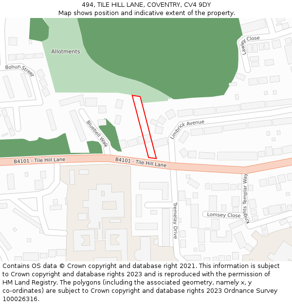 494, TILE HILL LANE, COVENTRY, CV4 9DY: Location map and indicative extent of plot