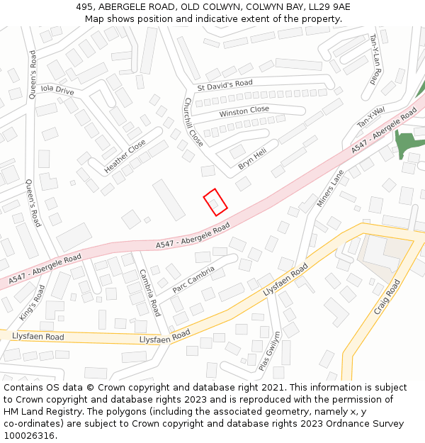 495, ABERGELE ROAD, OLD COLWYN, COLWYN BAY, LL29 9AE: Location map and indicative extent of plot