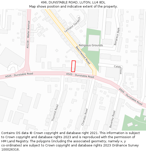 496, DUNSTABLE ROAD, LUTON, LU4 8DL: Location map and indicative extent of plot