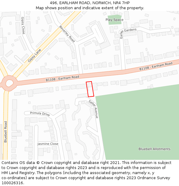 496, EARLHAM ROAD, NORWICH, NR4 7HP: Location map and indicative extent of plot