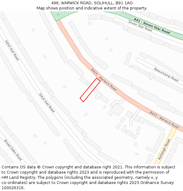 496, WARWICK ROAD, SOLIHULL, B91 1AG: Location map and indicative extent of plot