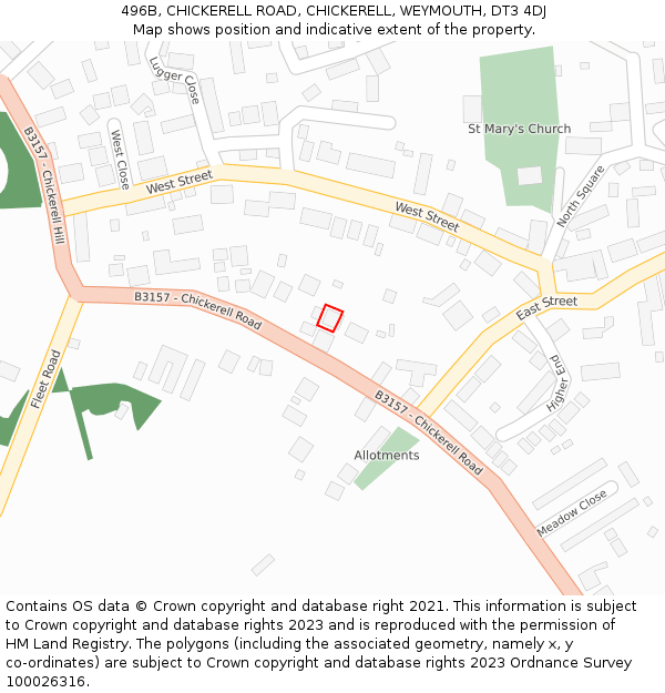 496B, CHICKERELL ROAD, CHICKERELL, WEYMOUTH, DT3 4DJ: Location map and indicative extent of plot