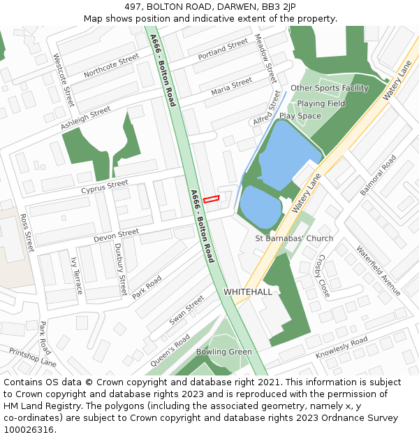 497, BOLTON ROAD, DARWEN, BB3 2JP: Location map and indicative extent of plot