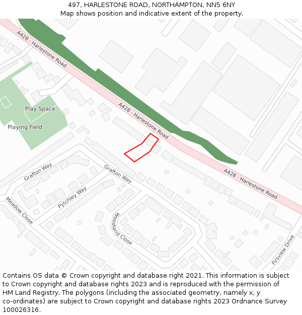 497, HARLESTONE ROAD, NORTHAMPTON, NN5 6NY: Location map and indicative extent of plot