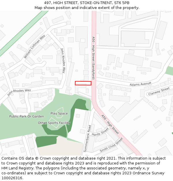 497, HIGH STREET, STOKE-ON-TRENT, ST6 5PB: Location map and indicative extent of plot