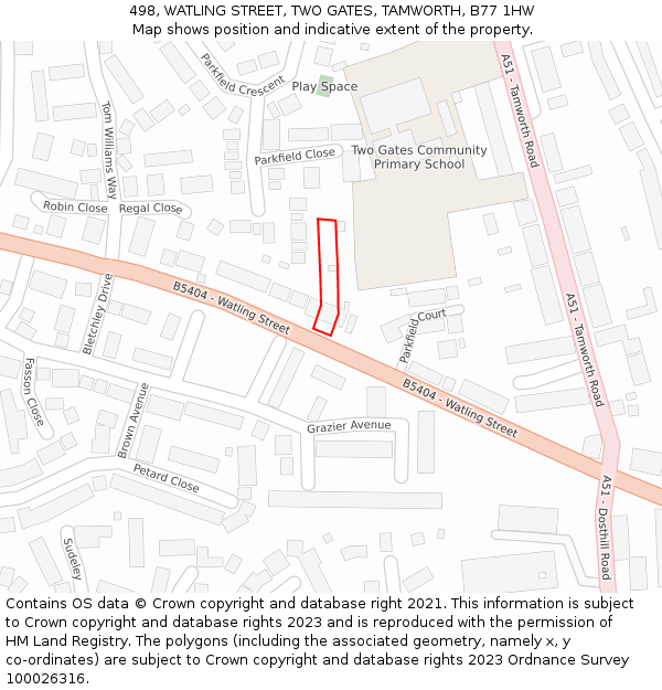 498, WATLING STREET, TWO GATES, TAMWORTH, B77 1HW: Location map and indicative extent of plot