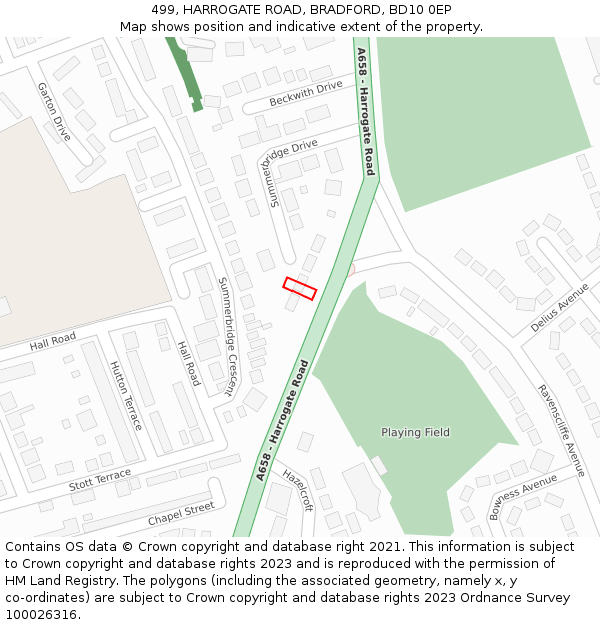 499, HARROGATE ROAD, BRADFORD, BD10 0EP: Location map and indicative extent of plot